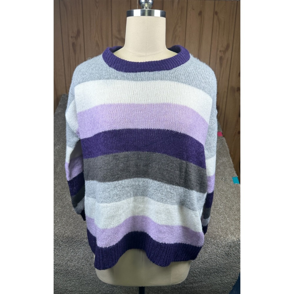 Dip NWT Women Size L Purple Gray Striped Long Sleeve Wool Alpaca Blend Sweater‎